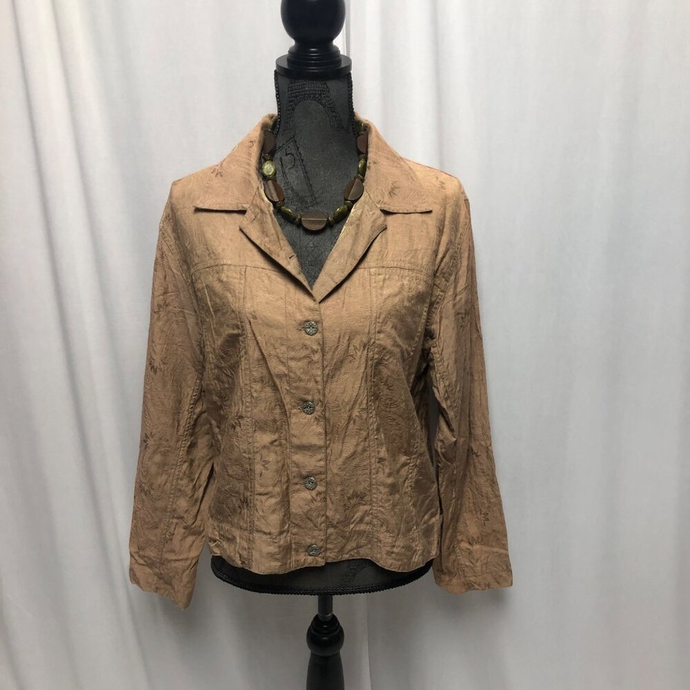 Chicos Design Jacket Womens Size 2 Large 12 Tan Lightweight Comfy Blazer